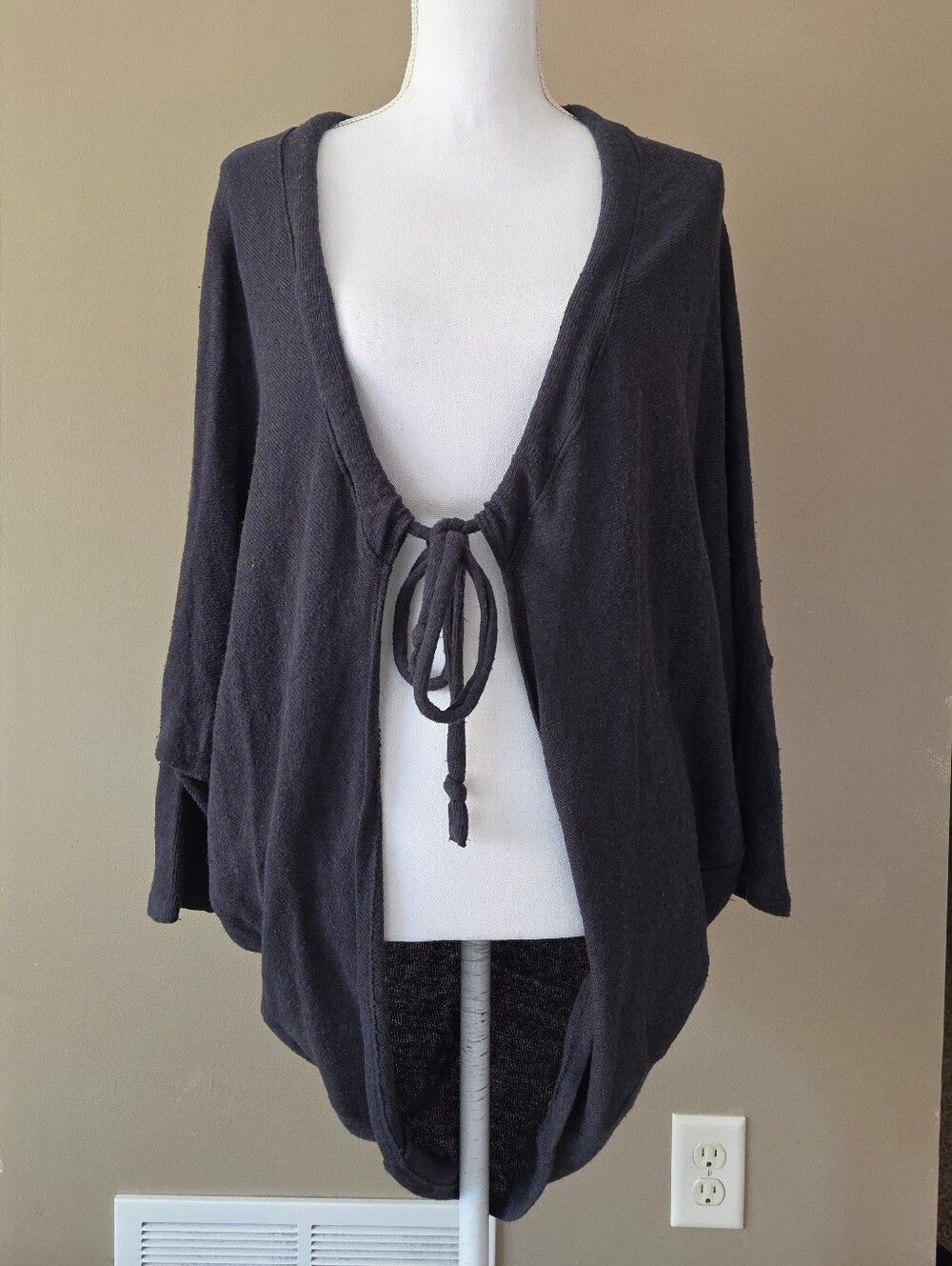 Anthropologie Saturday Sunday Charcoal Gray Selby Tie-Front Cocoon Cardigan